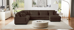 129" Oversized Sectional Sofa U-shaped Sofa Couch Modern Sofa Upholstered in Soft Corduroy with a Chaise Lounge for Living Room, Brown