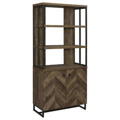 Rustic Oak Herringbone 2-Door Bookcase