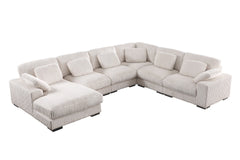 Nadine 155.5"W Beige Corduroy Modular Corner Sectional Sofa with Left-Facing Chaise
