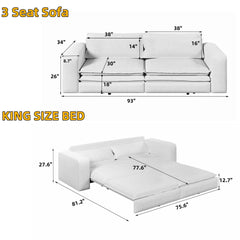 93" King Size Sleeper Sofa Bed, Pull Out Sofa Bed, 3 in 1 Convertible Sleeper Sofa, Chaise Lounge,3 Seat Teddy Couch with 2 Lumbar Pillows for Living Room,Studies