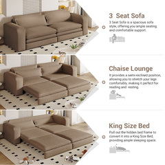 93" King Size Sleeper Sofa Bed, Pull Out Sofa Bed, 3 in 1 Convertible Sleeper Sofa, Chaise Lounge,3 Seat Teddy Couch with 2 Lumbar Pillows for Living Room,Studies