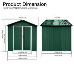 Outdoor storage sheds 6FTx4FT Apex roof Green+White