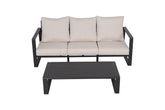 Three-seat sofa + rectangular coffee table, beige cushions JM 9017