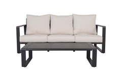 Three-person sofa + rectangular coffee table, light brown cushions YB15052