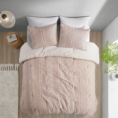3 Piece Cotton Jacquard Comforter Set Blush King/Cal King