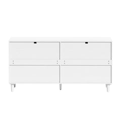 59" Rattan Dresser with Drawers, 6 Drawer Dresser for Bedroom, Clothes Storage Cabinet for Bedroom, Metal Handle&Wood Legs for Hallway, Living Room, Bedroom,White