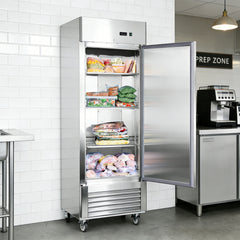 27"W Commercial Freezer Single Solid Door Stainless Steel Interior and Exterior Construction Reach-in Freezer 18.68 Cu.ft. Upright Fan Cooling Freezer for Restaurants and Commercial Environments
