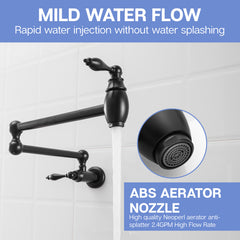 Pot Filler,Wall Mount Commercial Pot Filler Faucet,Brass Material Kitchen Folding Faucet,Coffee Machine Faucet with Stretchable Double Joint Swing Arms,Style A,Blackened