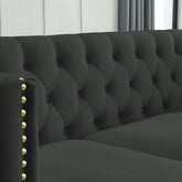 Velvet Sofa for Living Room,Buttons Tufted Square Arm Couch, Modern Couch Upholstered Button and Metal Legs, Sofa Couch for Bedroom, Black Velvet-2S(W834S00053)