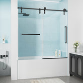 60" W x 60" H Matte Black Frameless Single Sliding Shower Door, Bathtub Door, 5/16"(8mm) Tempered Glass, Explosion-proof Film