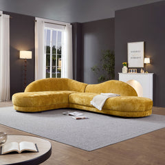 113.78 Inch Mid-Century Upholstered Comfy Couch with Facing Chaise Left for Livingroom,Bedroom, Apartment, Home Office YELLOW