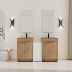 60 Inch Freestanding Bathroom Vanity with Black Ceramic Sink and Storage Cabinets, Soft Closing Door, 02424IMO*2+0312 Combination Cabinet, KD-Package