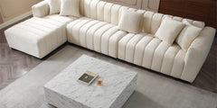 139'' Channel Tufted Sofa Velvet Upholstered Left Chaise Modular Sofa beige