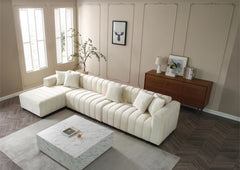 139'' Channel Tufted Sofa Velvet Upholstered Left Chaise Modular Sofa beige