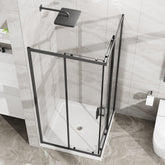 Goodyo Corner Shower Enclosure 36 in.D x 36 in. W x 72 in. H, Sliding Shower Door with White Shower Base, 1/4 in Clear Tempered Glass Shower Stall, Matte Black