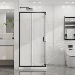 Goodyo Corner Shower Enclosure 36 in.D x 36 in. W x 72 in. H, Sliding Shower Door with White Shower Base, 1/4 in Clear Tempered Glass Shower Stall, Matte Black