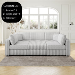 106.3" Soft U-shaped 6-Person Sofa. Matches 30.7" Ottoman with Hydraulic Lift. Comfortable & Stylish. For Bedroom & Living Room. Light Gray. Modern Furniture. Modular Design.