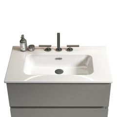 BB0930Y331, Integrated white ceramic basin with three predrilled faucet holes, faucet and drain assembly NOT included