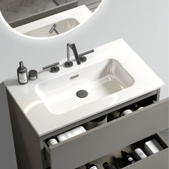BB0930Y331, Integrated white ceramic basin with three predrilled faucet holes, faucet and drain assembly NOT included