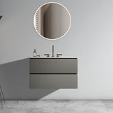 TIA 30" Wall Mount Space grey Bathroom Vanity with Ceramic Sink with Three Faucet Holes, Large Storage Floating Bathroom Vanity for Modern Bathroom, Pre-assembled
