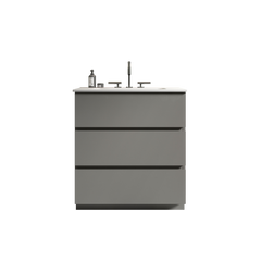Tia 30" Gray Bathroom Vanity with Sink with 3 Faucet Holes, Large Storage Freestanding Bathroom Vanity for Modern Bathroom, One-Piece White Sink Basin without Drain and Faucet, Pre-assembled