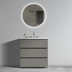 Tia 30" Gray Bathroom Vanity with Sink with 3 Faucet Holes, Large Storage Freestanding Bathroom Vanity for Modern Bathroom, One-Piece White Sink Basin without Drain and Faucet, Pre-assembled