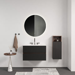 Gloria 30" Wall Mounted Soft Black & Walnut Bathroom Vanity with Integrated Ceramic Sink with 3 holes, with Overflow, Large Storage Floating Bathroom Vanity for Modern Bathroom, KD
