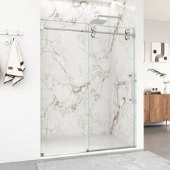 56"-60"W x 72"H Frameless Single Sliding Shower Door – 5/16" (8mm) Clear Tempered Glass, Bypass Design with Brushed Nickel Finish