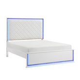 Contemporary Glam White Finish King Bed Upholstered Headboard LED Light 8-Colors Bedroom Furniture 1pc