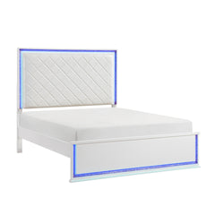Contemporary Glam White Finish King Bed Upholstered Headboard LED Light 8-Colors Bedroom Furniture 1pc