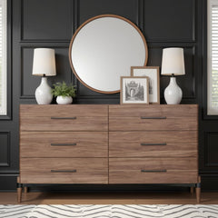 Tranquility Six Drawer Dresser, No Assembly Required, Walnut Finish