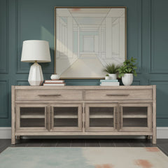 65 inch TV Stand Console, No Assembly Required, White Oak Finish