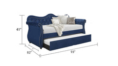 Abby Upholstered Velvet Wood Daybed with Trundle in Blue