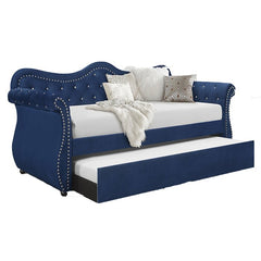 Abby Upholstered Velvet Wood Daybed with Trundle in Blue