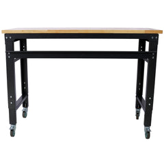 Workbench - 48" Wide Rolling Workbenches for Garage - Adjustable Height, Workshop Tool Bench, Metal with rubber Wood Top ,Black Hammertone leg