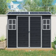 8 ft x 4 ft Outdoor Storage Shed with Two-Window and Double-Door, Plastic Shed with Floor for Gargen,Patio,Yard,Lawn,Black (W540S00046)