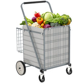 Bigger Super Jumbo Shopping Cart,Grocery Cart on Wheels, Foldable Utility Shopping Carts with Double Basket and 360° Rolling Swivel Wheels for Groceries Laundry,Grey