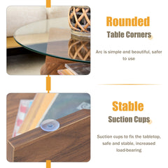 Round Tempered Glass Coffee Table - 31.5" Diameter, Multi-Functional Design.Fan-Shaped Pedestal Design.Walnut Grain MDF Legs.Suitable for dining rooms, living rooms, offices, and more.