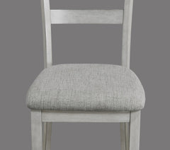 Rustic Farmhouse Transitional 5-Piece Dining Set Rectangular Table Linen Look Fabric Upholstered Chair Seat Wooden Dining Room Furniture White/Gray Drift Wood Finish Dinette