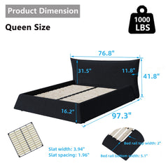 Queen Size Upholstered Platform Bed with Special Shaped Velvet Headboard, Metal & Solid Wood Frame,Black