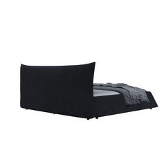 Queen Size Upholstered Platform Bed with Special Shaped Velvet Headboard, Metal & Solid Wood Frame,Black