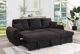 Veronica 95" Black Teddy Fleece Reversible Sleeper Sectional Sofa with Storage Chaise
