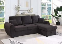Veronica 95" Black Teddy Fleece Reversible Sleeper Sectional Sofa with Storage Chaise