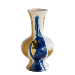 5.9x5.9x10.6" Round Ceramic Vase with Abstract Multicolored Finish and Small Handles
