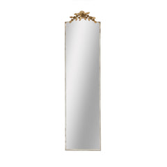 18.1x1.6x70.9" Large Rectangular Full-Length Mirror with Distressed Ivory Frame and Gold Floral Crown