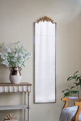 18.1x1.6x70.9" Large Rectangular Full-Length Mirror with Distressed Ivory Frame and Gold Floral Crown