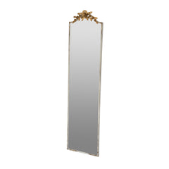 18.1x1.6x70.9" Large Rectangular Full-Length Mirror with Distressed Ivory Frame and Gold Floral Crown