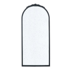 30" x 65" Hand Carved Rose Antique Mirror Frame, Large Arch Mirror Wall Decor for Living Room, Bathroom, Entryway(Black)