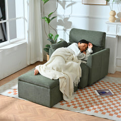 Oversized Chair w/Storage Ottoman, Wide Accent Armchair Chair for Living Room, Modern Lounge Chair, Upholstered Mid-Century Reading Chair, Comfy Living Room Chair, Deep Seat Sofa Couch(Dark Green)