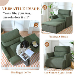 Oversized Chair w/Storage Ottoman, Wide Accent Armchair Chair for Living Room, Modern Lounge Chair, Upholstered Mid-Century Reading Chair, Comfy Living Room Chair, Deep Seat Sofa Couch(Dark Green)